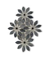 Bardiglio Gray Marble Wildflower Rain Flower Waterjet Mosaic Tile w/ Carrara & Nero Polished