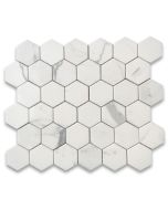 Statuary White Marble 2 inch Hexagon Mosaic Tile Honed