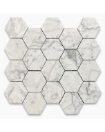 Statuary White Marble 3 inch Hexagon Mosaic Tile Honed