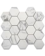 Statuary White Marble 3 inch Hexagon Mosaic Tile Polished