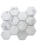 Statuary White Marble 4 inch Hexagon Mosaic Tile Polished
