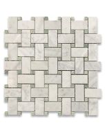 Statuary White Marble 1x2 Basketweave Mosaic Tile w/ Green Dots Honed
