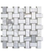 Statuary White Marble 1x2 Basketweave Mosaic Tile w/ Gray Dots Polished