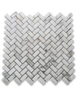 Statuary White Marble 5/8x1-1/4 Herringbone Mosaic Tile Honed