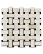 Crema Marfil 1x2 Basketweave Mosaic Tile w/ Black Dots Polished