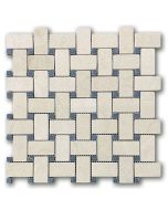 Crema Marfil 1x2 Basketweave Mosaic Tile w/ Black Dots Tumbled