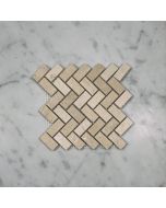 (Sample) Crema Marfil Marble 5/8x1-1/4 Herringbone Mosaic Tile Polished