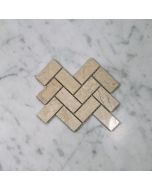 (Sample) Crema Marfil Marble 1x2 Herringbone Mosaic Tile Polished