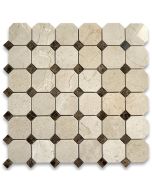 Crema Marfil 2 inch Octagon Mosaic Tile w/ Emperador Dark Dots Polished