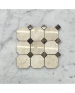 (Sample) Crema Marfil Marble 2 inch Octagon Mosaic Tile w/ Emperador Dark Brown Dots Polished