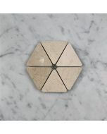 Crema Marfil 2-3/4 inch Triangle Mosaic Tile w/ Emperador Dark Round Dots Polished
