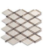 Crema Marfil Marble Diamond Lattice Mosaic Tile w/ Emperador Brown Polished