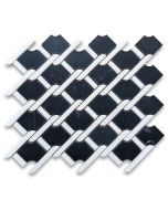 Nero Marquina Black Marble Princess Weave Rope Mosaic Tile w/ Thassos White Honed