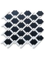 Nero Marquina Black Marble Princess Weave Rope Mosaic Tile w/ Thassos White Polished