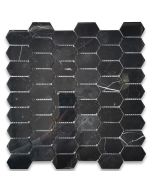 Nero Marquina Black Marble 1x2 Hive Picket Constellation Long Hexagon Mosaic Tile Polished