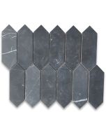 Nero Marquina Black Marble 2x6 Picket Fence Elongated Hexagon Mosaic Tile Honed