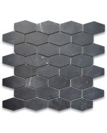 Nero Marquina Black Marble 1-1/4x3 Elongated Hexagon Mosaic Tile Honed
