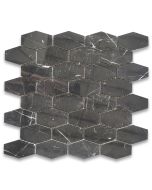 Nero Marquina Black Marble 1-1/4x3 Elongated Hexagon Mosaic Tile Polished