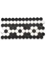 Nero Marquina Black Marble 1 inch Hexagon Mosaic Border Listello Tile Black Flower Pattern Polished