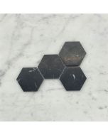 Nero Marquina Black Marble 3 inch Hexagon Mosaic Tile Honed