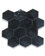 Nero Marquina 4 inch Hexagon Mosaic Tile Polished