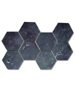 Nero Marquina Black Marble 5 inch Hexagon Mosaic Tile Honed