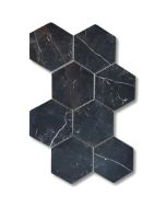 Nero Marquina Black Marble 5 inch Hexagon Mosaic Tile Polished