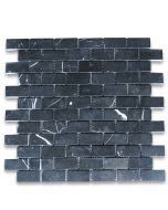 Nero Marquina 1x2 Medium Brick Mosaic Tile Polished
