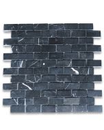 Nero Marquina 1x2 Medium Brick Mosaic Tile Polished