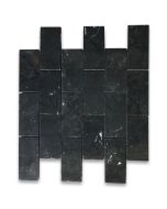 Nero Marquina Black Marble 2x4 Grand Brick Subway Mosaic Tile Honed