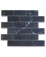 Nero Marquina 2x4 Grand Brick Subway Mosaic Tile Polished