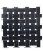Nero Marquina Black Marble 1x2 Basketweave Mosaic Tile w/ White Dots Honed