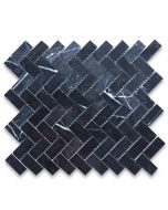 Nero Marquina 1x2 Herringbone Mosaic Tile Polished