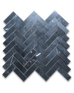 Nero Marquina 1x3 Herringbone Mosaic Tile Polished
