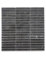 Nero Marquina Black Marble 5/8x4 Rectangular Stacked Mosaic Tile Polished