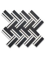 Nero Marquina Black Marble 1x4 Herringbone Mosaic Tile w/ Thassos White Lines Honed