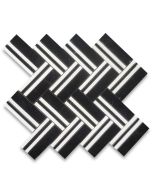 Nero Marquina Black Marble 1x4 Herringbone Mosaic Tile w/ Thassos White Lines Polished