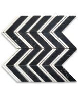 Nero Marquina Black Marble 1x4 Chevron Mosaic Tile w/ Thassos White Lines Honed