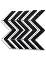 Nero Marquina Black Marble 1x4 Chevron Mosaic Tile w/ Thassos White Lines Polished