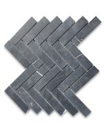 Nero Marquina Black Marble 1x4 Herringbone Mosaic Tile Honed