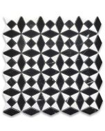 Nero Marquina Black Marble Kaleidoscope Diamond Mosaic Tile w/ Thassos White Polished