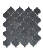 Nero Marquina Black Marble Medium Arabesque Baroque Lantern Mosaic Tile Honed