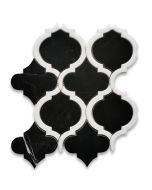 Nero Marquina Black Marble Waterjet Arabesque Baroque Grand Lantern Mosaic Tile w/ Thassos White Outline Polished