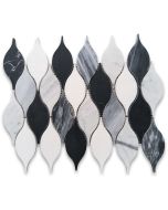 Nero Marquina Black Marble 6x2 Teardrop Windchime Mosaic Tile Honed