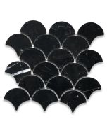 Nero Marquina Black Marble Grand Fish Scale Fan Shape Mosaic Tile Honed