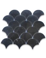 Nero Marquina Black Marble Grand Fish Scale Fan Shape Mosaic Tile Polished