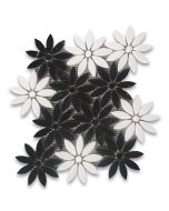 Nero Marquina Black Thassos White Marble Daisy Field Flower Waterjet Mosaic Tile Polished