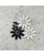 Nero Marquina Black Thassos White Marble Daisy Field Flower Waterjet Mosaic Tile Polished