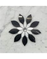 Nero Marquina Black Marble Wildflower Rain Flower Waterjet Mosaic Tile w/ Carrara & Bardiglio Polished