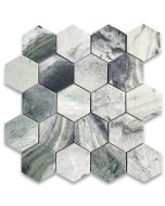 Sagano Vibrant Green Marble 3 inch Hexagon Mosaic Tile Honed